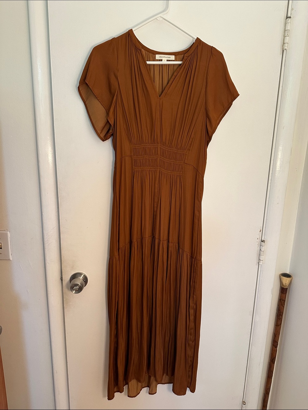 Smocked Waist Maxi Dress in Rich Brown